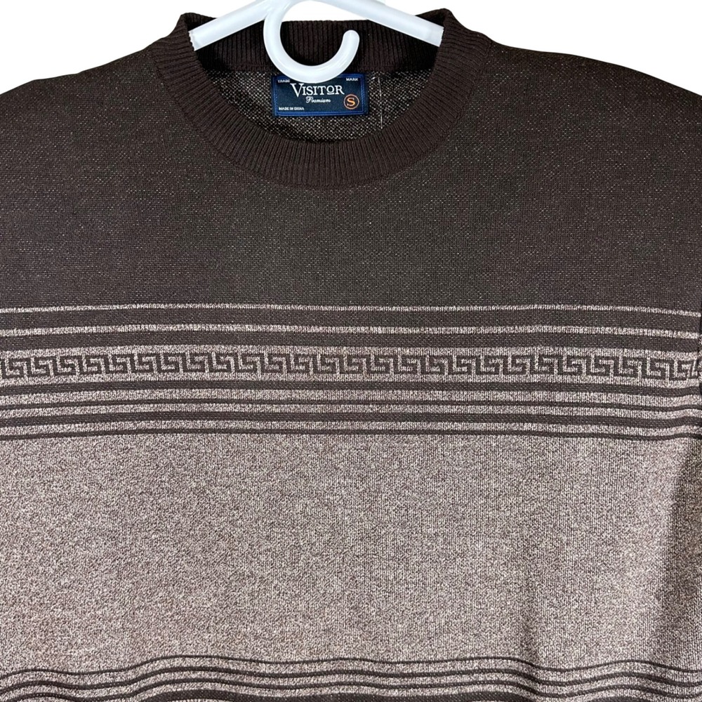 Visitor Premium Mens Brown‎ Khaki Greek Key Crewneck Sweater Small NEW